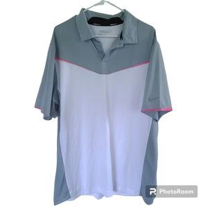 Nike Polo Shirt Mens XL Gray White Golf Tour Performance Dri Fit